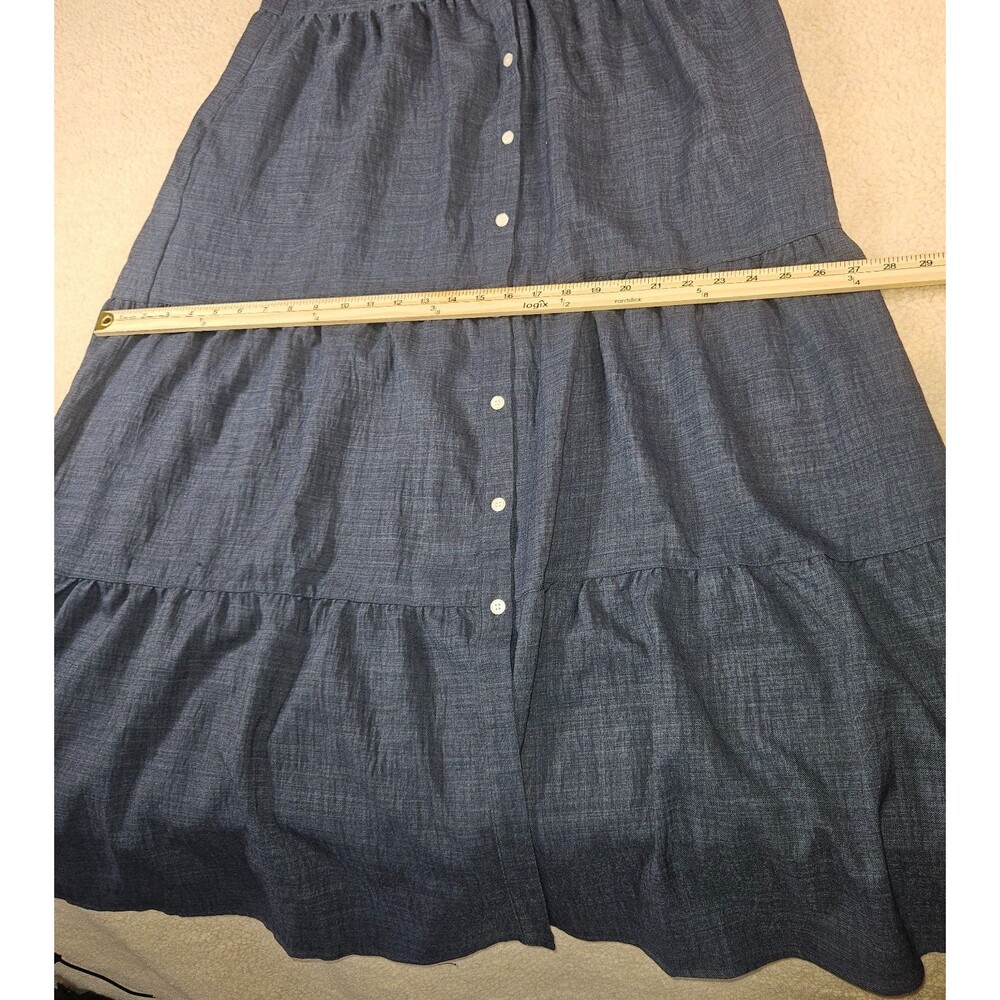 Max Studio London Dress Womens M Blue Tiered Dress Button Front - Picture 8 of 11